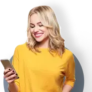 Woman in yellow shirt holding a phone