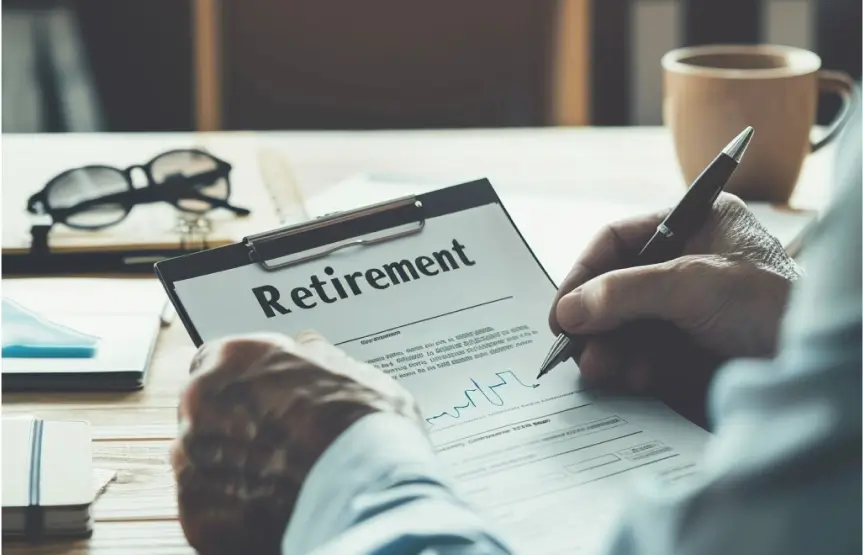 A professional writing on a paper of retirement savings